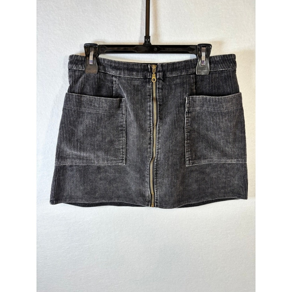 She + Sky Womens Corduroy Mini Skirt Large Black Front Zip Patch Pockets Utility